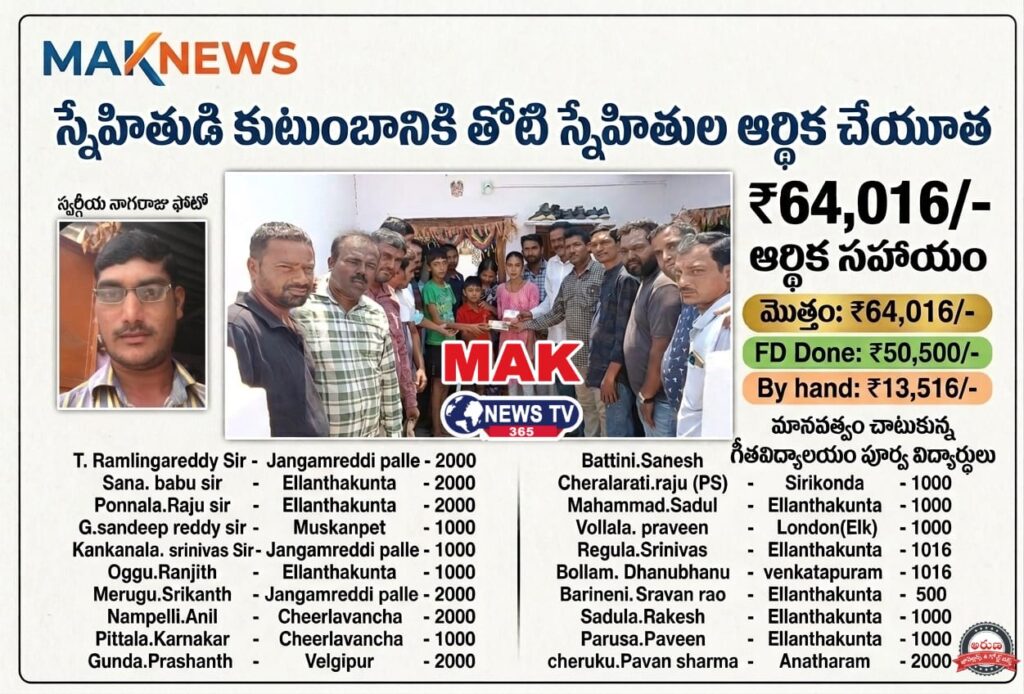 స్నేహితుడి కుటుంబానికి చేయుతనిచ్చిన తోటి స్నేహితులు 1003312290